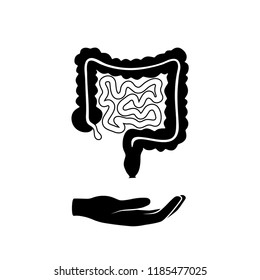 Vector isolated illustration of large and small intestine anatomy. Human digestive system icon. Healthcare medical center, surgery, hospital, clinic, diagnostic logo. Internal organ symbol design. 