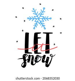 Vector isolated illustration with lettering of flying snow on the background of falling snowflakes. The concept logo, signboard, poster, winter, holiday, New Year, Christmas.