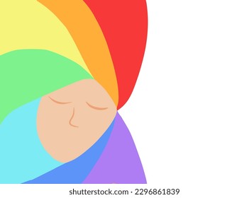 Vector isolated illustration of LGBT background. Portrait of a girl with rainbow-colored hair. LGBT pride.