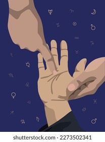 Vector isolated illustration of life line reading. Palmistry. Foresight.