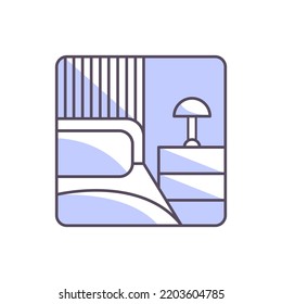 Vector isolated illustration of a lilac bedroom icon on a white background. Interior symbol