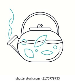 Vector isolated illustration of a line tea kettle icon on a white background. Asian style. Logo template