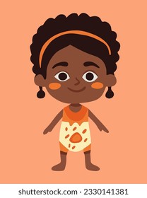 Vector isolated illustration of little African girl. Dark-skinned child.