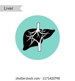 Vector isolated illustration of liver anatomy. Human digestive system icon. Healthcare medical center, surgery, hospital, clinic, diagnostic logo. Internal donor organ symbol poster design. Donation 
