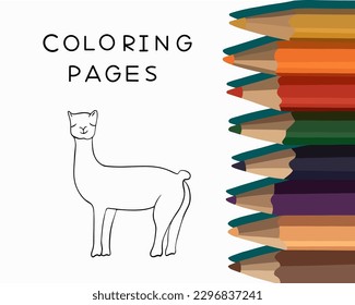 Vector isolated illustration of llama coloring page. Coloring book for preschool children. Tasks for kindergarten.
