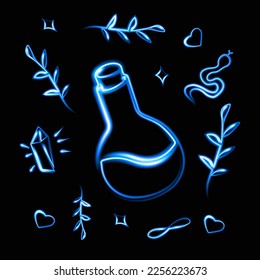 Vector isolated illustration of love drink. Neon Love Potion.