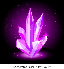 vector isolated illustration of magic crystals. bright colorful gem. amethist stone