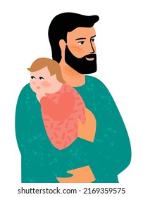Vector isolated illustration of man with baby. Design element for Happy Fathers Day and other use.