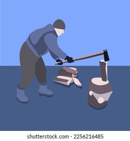 Vector isolated illustration of a man chopping wood.