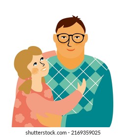 Vector isolated illustration of man with daughter. Design element for Happy Fathers Day and other use.