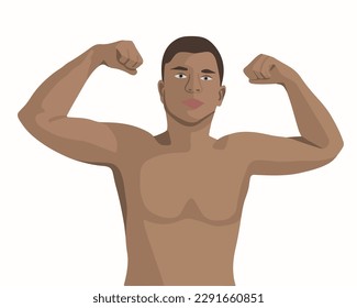 Vector ilustra aisladamente a un hombre con músculos. Deportista. Constructor de cuerpos. Un hombre fuerte. Una demostración de fuerza.