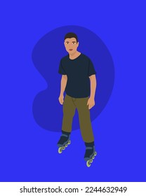 A vector isolated illustration of a man on roller skates.