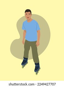 Vector isolated illustration of a man on roller skates.