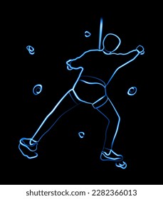 Vector isolated illustration of man on climbing wall with neon effect.