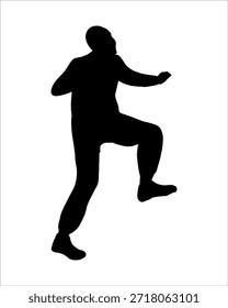 Vector isolated illustration of a man on a climbing wall. Silhouette of a person on a climbing wall. Training for climbers. Bouldering.	