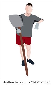 Ilustração isolada do vetor de um homem com uma pá.