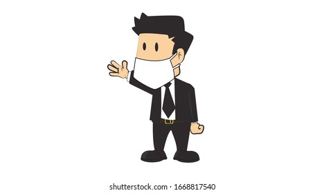 Vektorillustration Einzige Illustration eines Mannes in einem Anzug mit einer medizinischen Maske