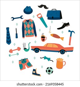 Vector isolated illustration with mans things. Design element for Happy Fathers Day and other use.