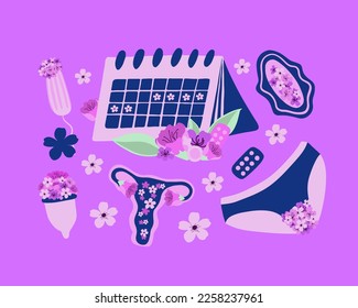 Vector isolated illustration of menstrual set. Women's health.
