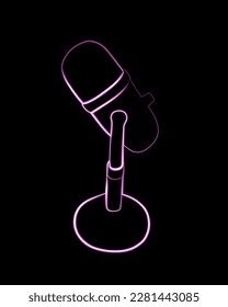 Vector isolated illustration of microphone with neon effect. Podcast Online broadcast.