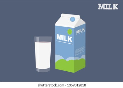 Vector Isolated Illustration of a Milk Box and a Glass of Milk 