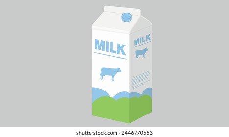 Vector Isolated Illustration of a Milk Box or Carton. Cow Milk vectorial illustration.