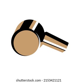 Vector isolated illustration of a minimal golden whistle on a white background. Sport art symbol