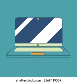 Vector isolated illustration of a minimal laptop icon on a teal green background. Simple art symbol