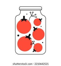 Vector isolated illustration of a minimal tomato jar on a white background. Marinated food symbol