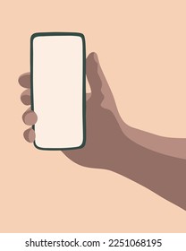 Ilustración vectorial aislada del teléfono móvil en mano.