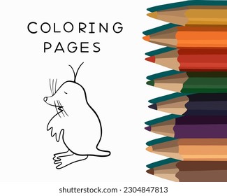Vector isolated illustration of a mole coloring page. Coloring page with an animal. Coloring book for kindergarten.