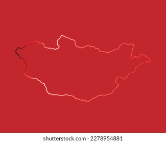 Vector isolated illustration of Mongolia map with neon effect. Mongolia map silhouette..