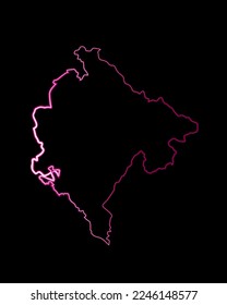 Ilustración aislada de vectores del mapa de Montenegro con efecto neón.