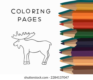 Vector isolated illustration of a moose coloring page. Tasks for preschool children. Classes for kindergarten. Coloring page with animals.