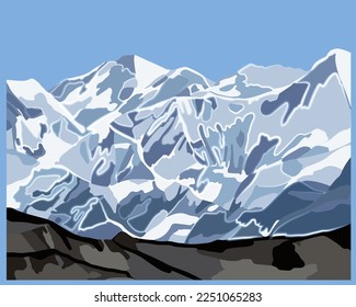 Vektorgrafik der Berglandschaft einzeln mit Neoneffekt.