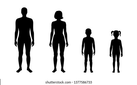 Vector isolated illustration of naked human, girl and boy silhouette. Isolated black illustration