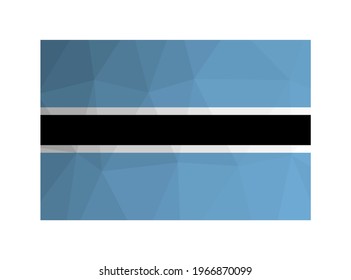 Vector isolated illustration. National Botswanian flag with light blue, white and black stripes. Official symbol of Botswana. Creative design in low poly style with triangular shapes. Gradient effect.