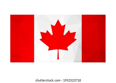 Vector isolated illustration. National Canadian flag with red Maple Leaf. Official patriotic symbol of Canada. Creative design in low poly style with triangular shapes. Gradient effect.