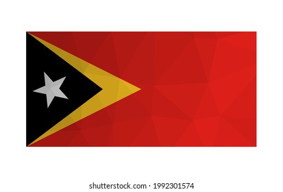 Vector isolated illustration. National East Timor flag. Official symbol of Timor-Leste. Creative design in low poly style with triangular shapes. Gradient effect.