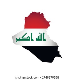 Vector isolated illustration with national flag and simplified map of Republic of Iraq. Volume shadow on the map. White background