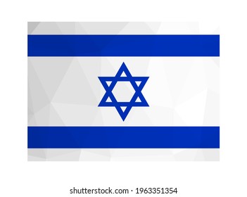 Vector isolated illustration. National Israeli flag (Flag of Zion) with blue Star of David. Official symbol of Israel. Creative design in low poly style with triangular shapes. Gradient effect.