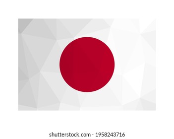 Vector isolated illustration. National Japanese flag with white background, red circle. Official symbol of Japan - Hinomaru. Creative design in low poly style with triangular shapes. Gradient effect.