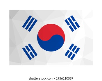 Vector isolated illustration. National south korean flag. Official symbol of Republic of Korea - Taegukgi. Creative design in low poly style with triangular shapes. Gradient effect.