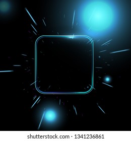 Vector isolated illustration of neon screen.  Laser light futuristic announcement banner. Border design with lights.