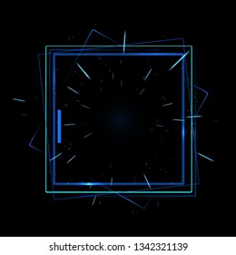 Vector isolated illustration of neon screen.  Laser light futuristic announcement banner. Border design with lights.