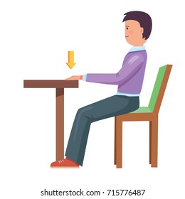 Vector isolated illustration of office worker making sport exercises at the working desk table. Office yoga