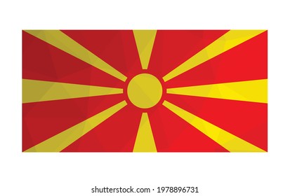 Vector isolated illustration. The official symbol of North Macedonia. National flag with the yellow sun on a red field. Creative design in low poly style with triangular shapes. Gradient effect.