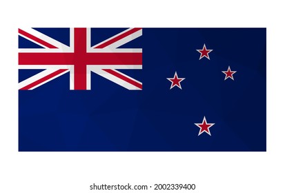 Vector isolated illustration. Official symbol and National flag of of New Zealand. Creative design in low poly style with triangular shapes. Gradient effect.