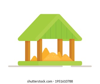 Vector isolated illustration on white background for printing on postcards, websites, store advertising in cartoon style. Image of wooden bird feeder. 