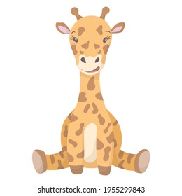 Vektorgrafik einzeln auf weißem Hintergrund. Rutsche rosa Babygiraffe mit Krone. Cartoon Tier zur Dekoration von Babyartikeln und Hintergründen.